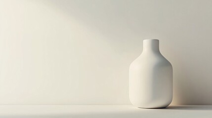 Minimalist white vase standing on table under natural sunlight