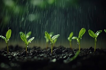 Fototapeta premium Watering fresh green plant sprout seedlings on soil and precious life and earth environment and life world water day concept 