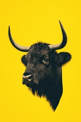 Naklejka premium Bull head on bright yellow background