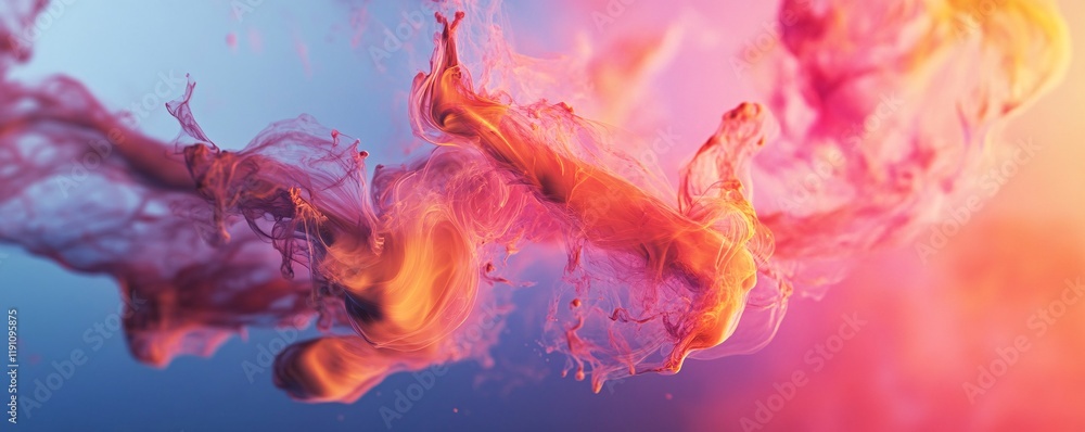 Poster colorful ink mixing in water creating abstract shapes