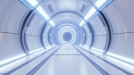 Fototapeta premium Futuristic sci fi corridor with glowing white lights and sleek design
