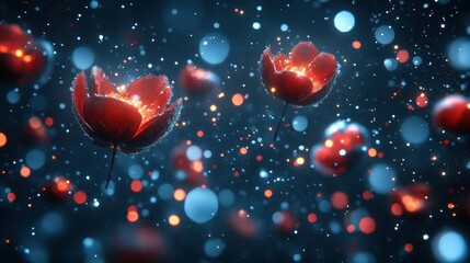 Enchanted Glowing Flowers in a Dark Night