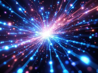 Naklejka premium Vibrant Digital Explosion with Blue and Pink Light Bursts