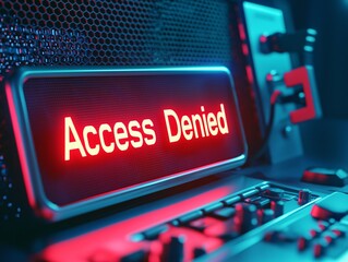 Unauthorized access alert on digital device data center security notification tech environment close-up view cybersecurity concept