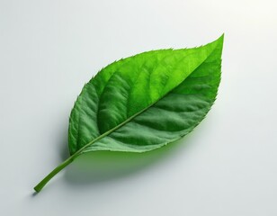Obraz premium Green leaf. Single green leaf against a clean white background. World earth day concept