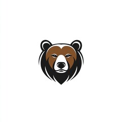 Obraz premium Brown bear head logo, isolated, white background, wildlife design