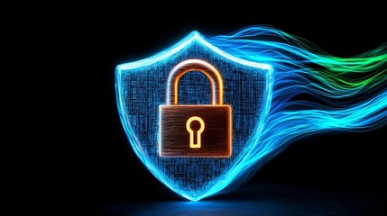 Cybersecurity measures digital lock icon online environment graphic design dark background conceptual visualization