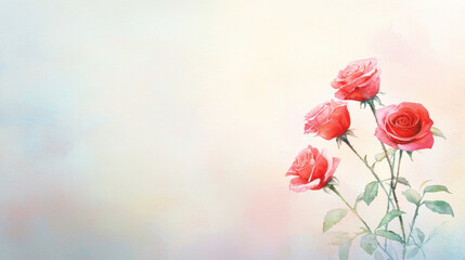 Obraz premium Vintage watercolor roses on soft pastel background, evoking serene and romantic mood