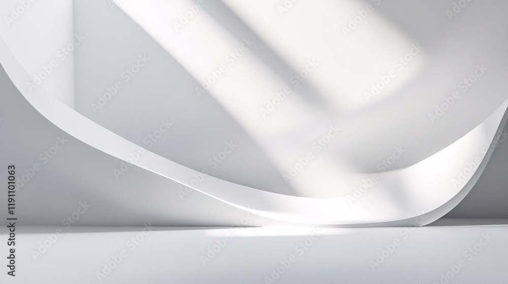 Aufkleber Abstract white architecture with curved walls and sunlight creating shadows