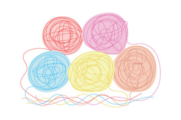 Sketch yarn ball minimal skein of woolen drawing line art. Yarn ball cotton wool hand drawn line concept with white ioslated background. Abstract,vector,illustration.