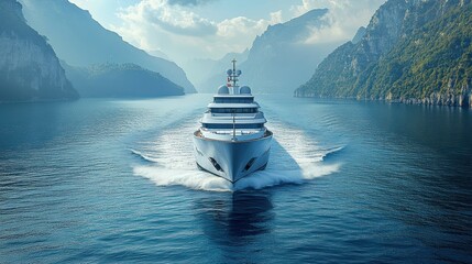 Luxury Yacht Cruising Through Majestic Fjord