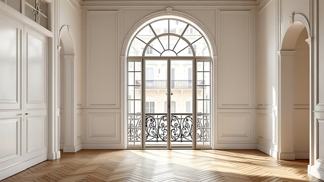 Fototapeta Detail of a blank wall inside a Parisian bourgeois building.