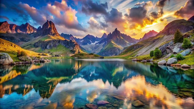 Surreal Pyrenees Mountains: Dreamlike Lake Ayous Gentau Reflection