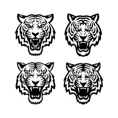 tiger face head silhouette black vector set 