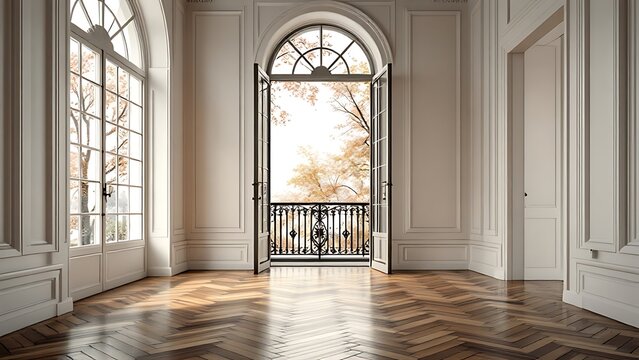 Detail of a blank wall inside a Parisian bourgeois building.