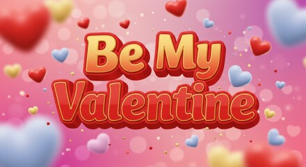 Valentine's Day: A vibrant and cheerful "Be My Valentine" greeting, surrounded by floating hearts, sets a romantic and festive mood