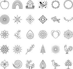 Line Art Icons Nature, Geometric Shapes, and Symbols