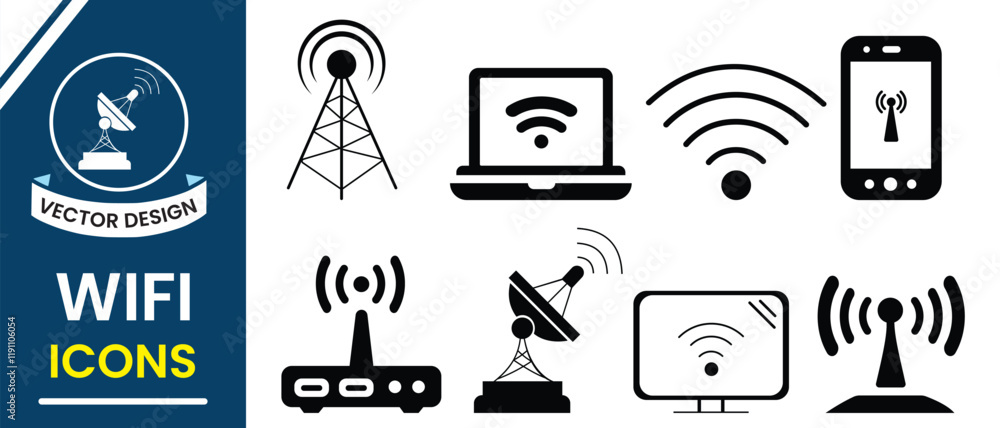 Poster wireless satellite technology icon, vector set. wi-fi icon, vector set. wi-fi, networking sign and s