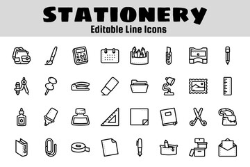 Stationery outline icon set