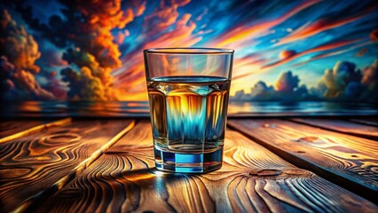 Surreal Water Glass on Rustic Wooden Table - Dreamlike Photography