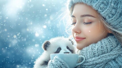 Winter Wonderland: A Girl and Her Panda Share a Warm Drink
