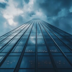 Modern Skyscraper Under Dramatic Cloudy Sky