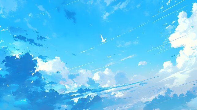 A serene and abstract sky filled with clouds and a bright gradient from blue to white, evoking the feeling of an early summer morning.