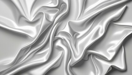 Obraz premium Luxurious satin fabric is arranged in gentle waves, showcasing a vibrant white hue that catches the light. The texture is soft and shimmering, creating an elegant look