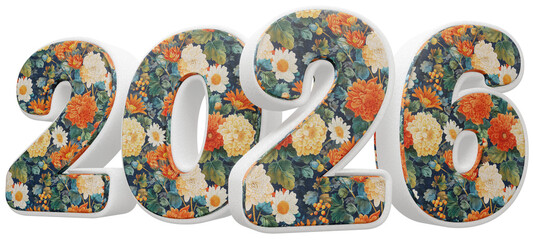 2026 com fundo transparente - Textura Tecido Floral