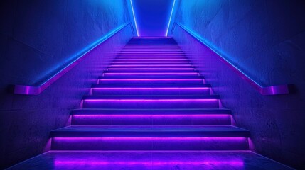 Neon Stairway to Success:  A Vibrant Ascent Illuminated by Purple and Blue LED Lights
