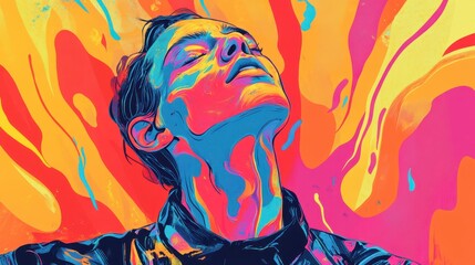Vibrant Abstract Portrait of a Person with Eyes Closed