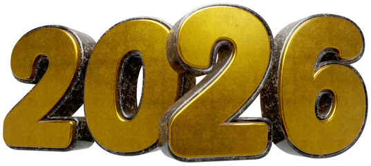 2026 com fundo transparente - Textura Metal Dourado e Preto