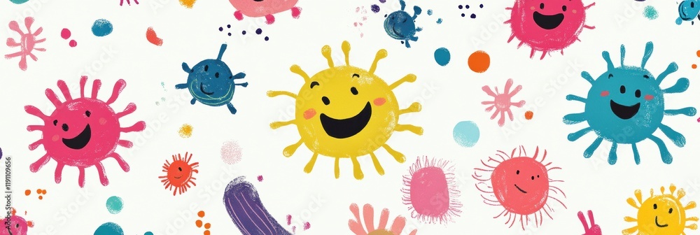 Aufkleber Cheerful cartoon microbes with bright colors and smiling faces create a fun and lively atmosphere for education and engagement. Generative AI