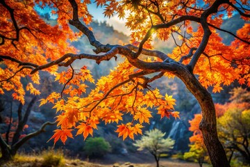 Texas Lost Maples State Natural Area Autumn Bigtooth Maple Tree Branch Orange Leaves Double Exposure Photography