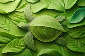 World Turtle Day concept background, May 23. Green 3d Turtle concept of Ocean Day and environment day. 