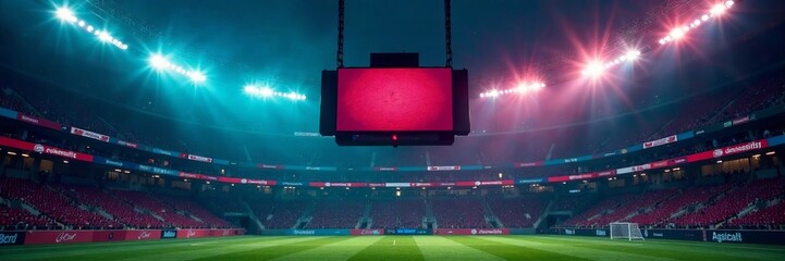 A vibrant sports stadium illuminated at night, showcasing excitement and energy.