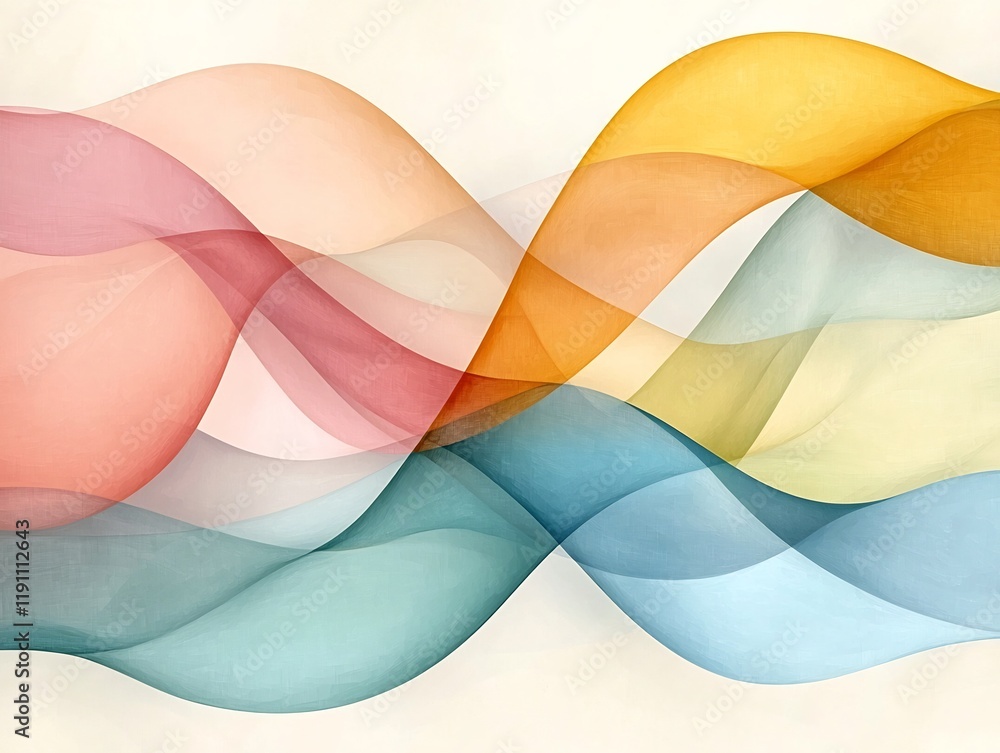 Poster ethereal abstract art with intertwining curved lines in tranquil color scheme soft pastel shades org