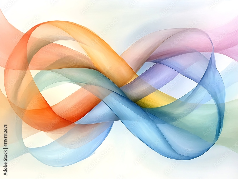 Poster delicate abstract art with intertwining curved lines in a tranquil color scheme ethereal brushstroke