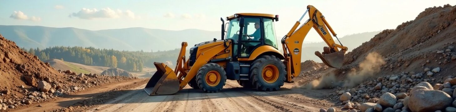 A yellow backhoe loader working on a construction site during daylight.