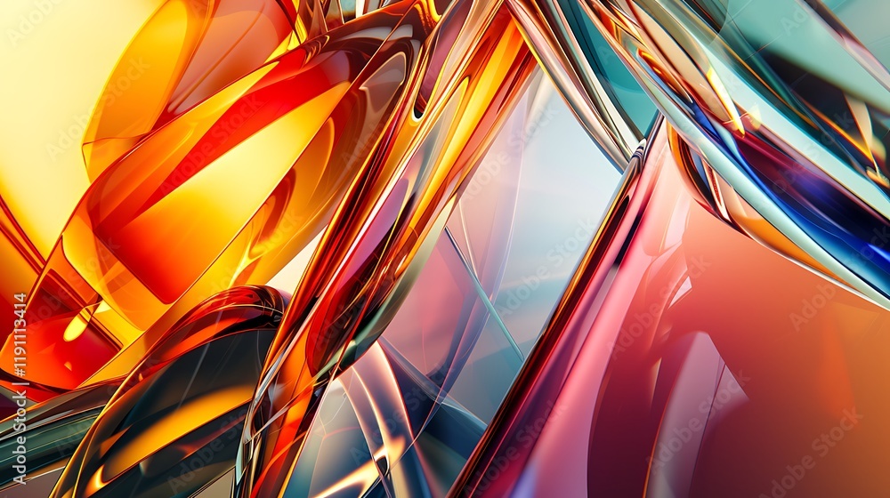 Poster abstract 3d render featuring glossy, colorful shapes with vibrant warm and cool hues. dynamic and mo