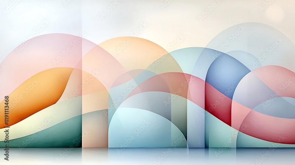 Poster tranquil abstract backdrop with interconnected flowing organic forms in soft pastel hues delicate br