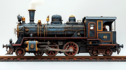 Fototapeta premium Vintage steam locomotive, number 40, on tracks.