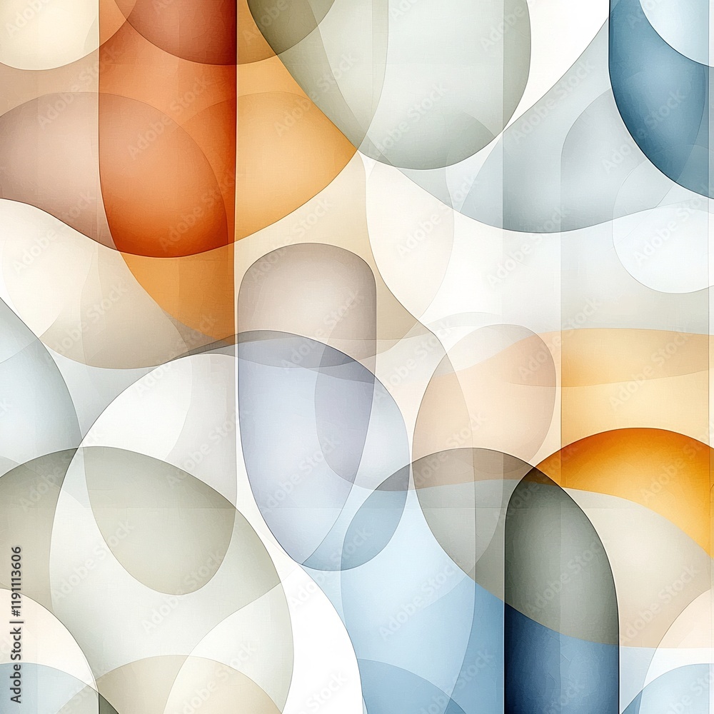 Poster soft dreamy abstract background with interweaving rounded elements and muted hues curved silhouettes