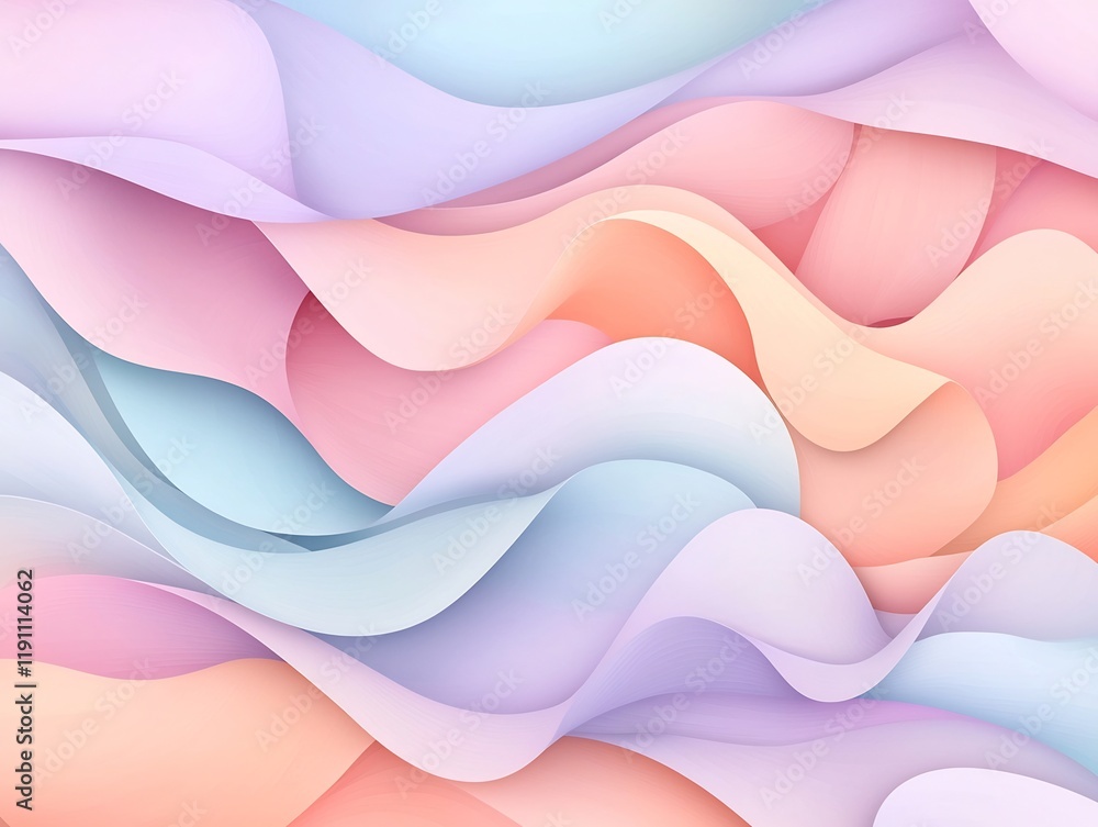 Poster soft dreamy abstract background with interweaving rounded elements and muted pastel pink and lavende