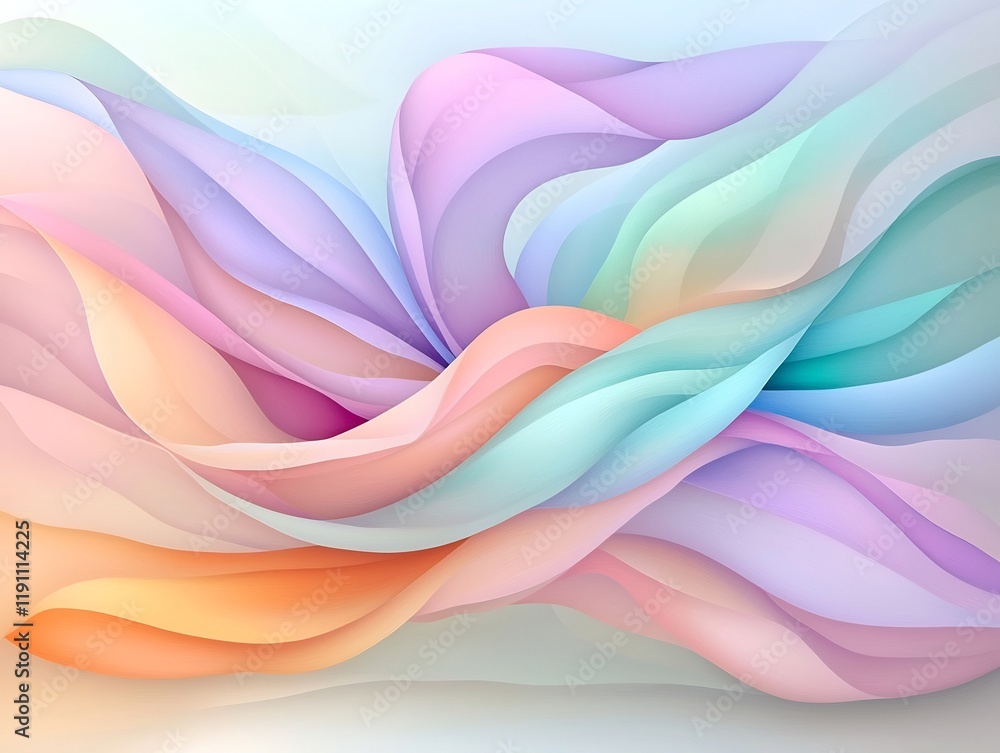 Aufkleber calming abstract image featuring a delicate arrangement of flowing curved shapes in soft pastel tone