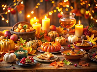 Naklejka premium Tilt-Shift Thanksgiving: Autumn Harvest Table with Copy Space for Festive Message