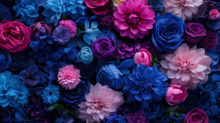 Vibrant Blue and Pink Floral Background Pattern.