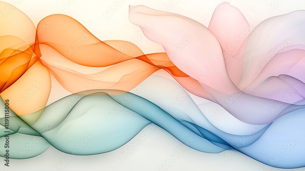Poster captivating abstract image composed of interconnected curved shapes in a serene natural color palett