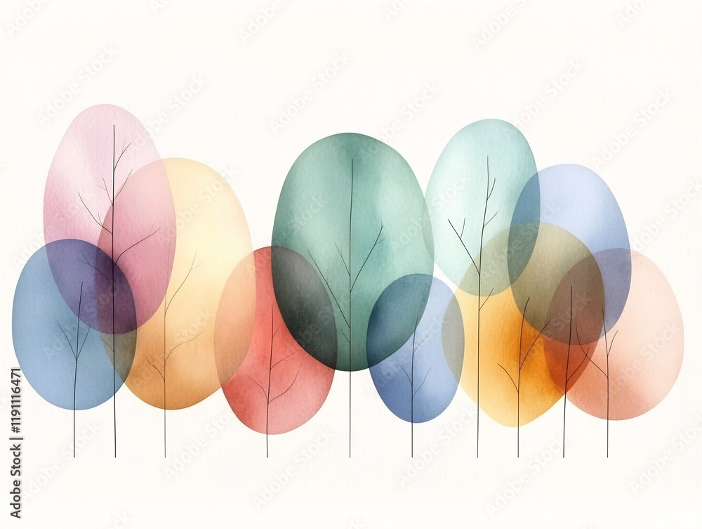 Poster soft abstract design highlighting a gentle flow of rounded shapes in a calming color scheme featurin