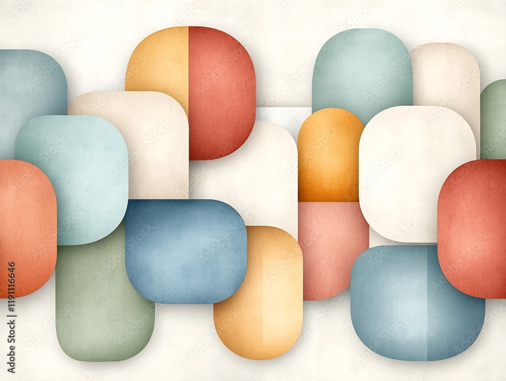Poster soft abstract design highlighting a gentle flow of rounded shapes in a calming color scheme with mut